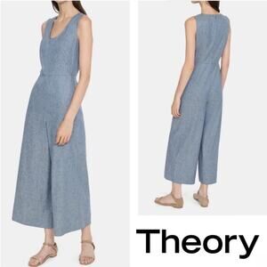 Theory Seam Jumpsuit Linen Denim Crop Wide Leg Sleeveless 2
